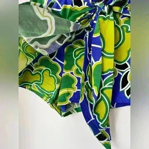 Zara Womens Blue Green Coastal Floral Wrap Euro Summer Preppy Prep Skort Medium - Picture 4 of 12